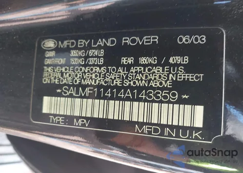 2004 Land Rover Range Rover Hse from USA, damaged, VIN SALMF11414A143359